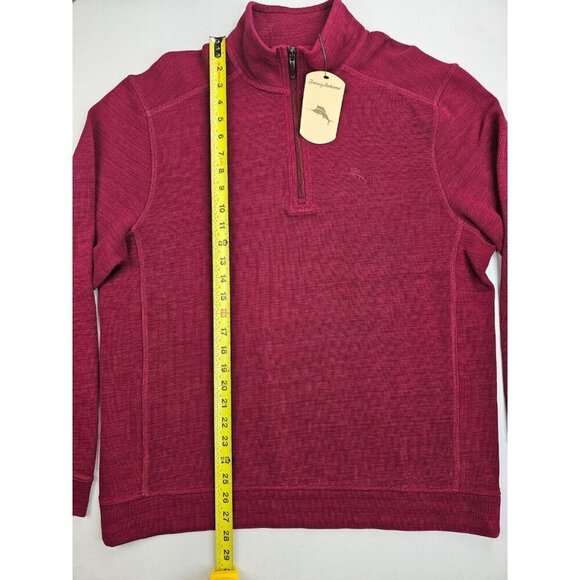 Tommy Bahama Size Medium Mens Burgundy 1/4 Zip Embroidered Chest Logo Sweater - Picture 11 of 12